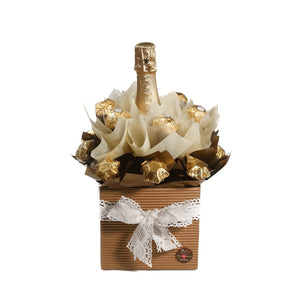 Bouquet with Ferrero Rochers Chocolate Stars and Mini Lanson Champagne natural colour