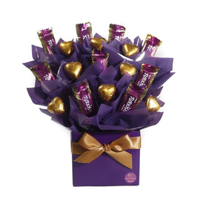 Purple Lollylicious basket with Turkish Delight and gold Belgian chocolate hearts
